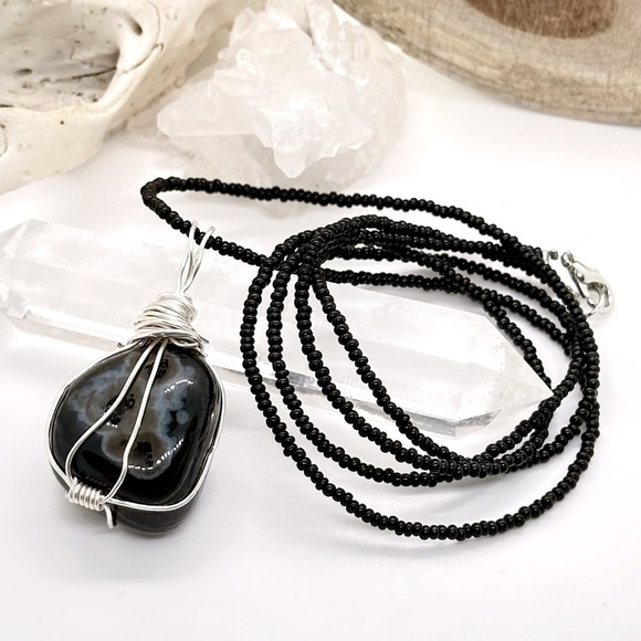 Healing Stones And Crystals Jewelry - RARE Black Suleiman Suleimani Natural Stone Healing Protection Pendant Necklace